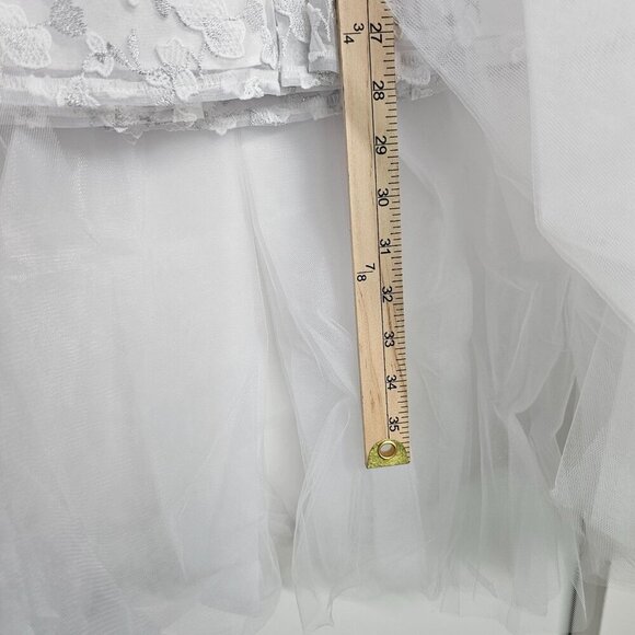 Badgley Mischka Girls White Floral Lace Tulle Dress W/ Satin Bow 2Pc Set Size 8 - Picture 7 of 14